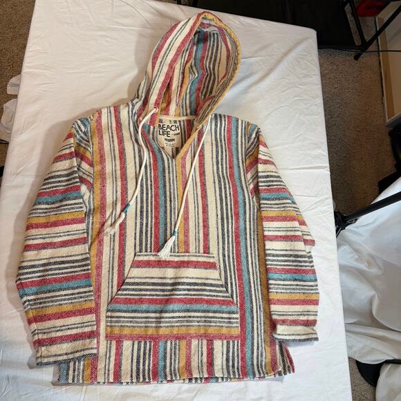Beach Life by Ladra Woven pullover hoodie. Size M. Unisex. Poncho. Cotton - Picture 3 of 5